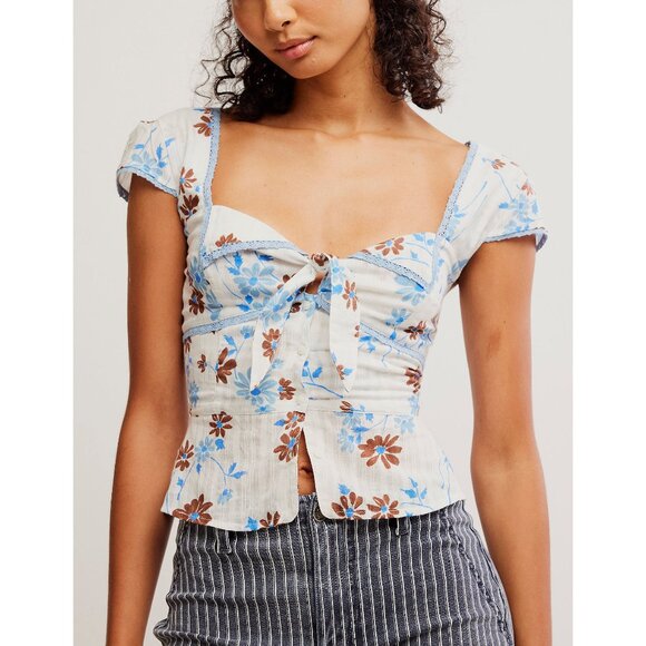 FREE PEOPLE Call Me Baby Blouse / White Daisy Combo - Picture 1 of 6